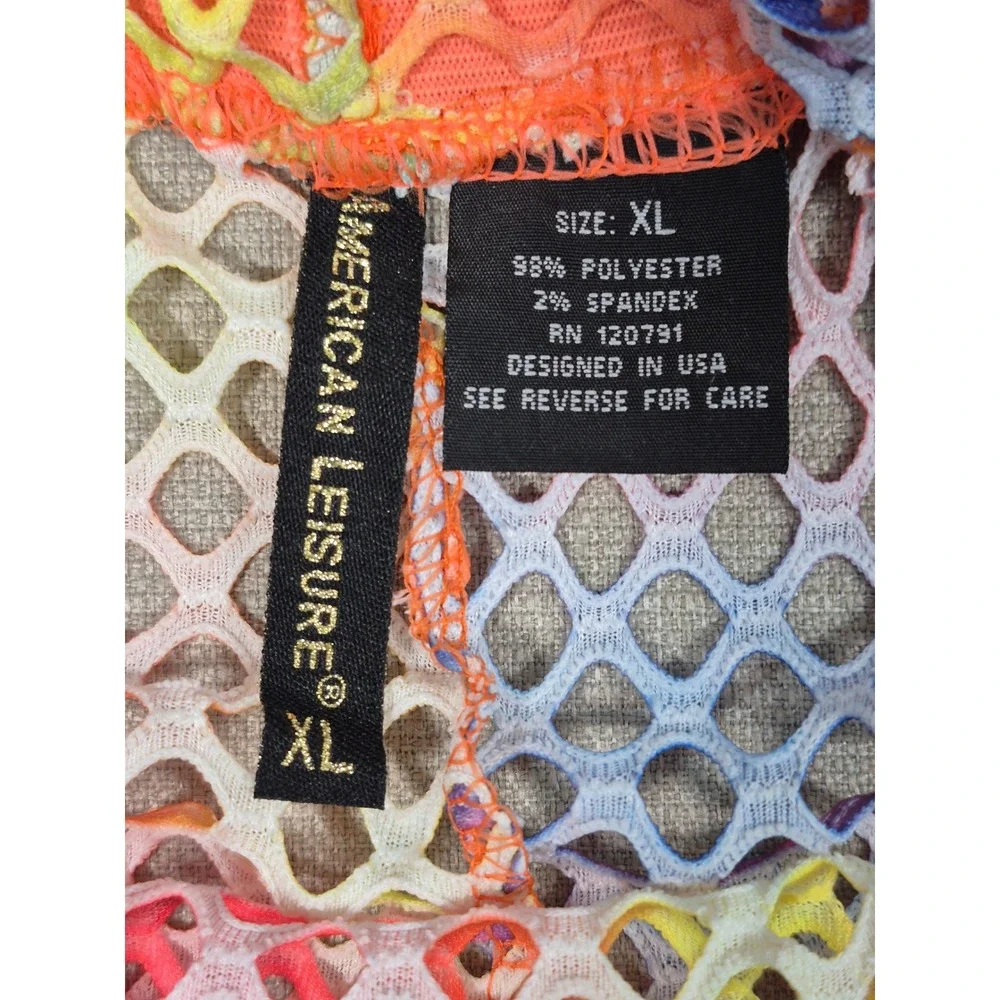 American Leisure Rainbow Tie Dye Mesh 2 Piece Set Crop Top Shorts XL New